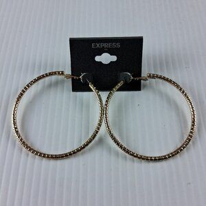 Express Gold Tone 2.5" Textured Hoop Earrings Statement Fashion Jewelry